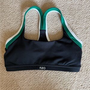 Fleo Black Sports Bra with Green and White Trim - Racerback
